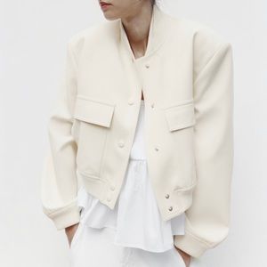 Cream Zara maxi pocket bomber jacket